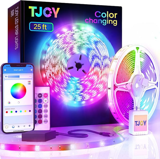 TJOY 25ft Bluetooth LED Strip Lights, Music Sync 5050 LED Light Strip RGB Color Changing LED Lights