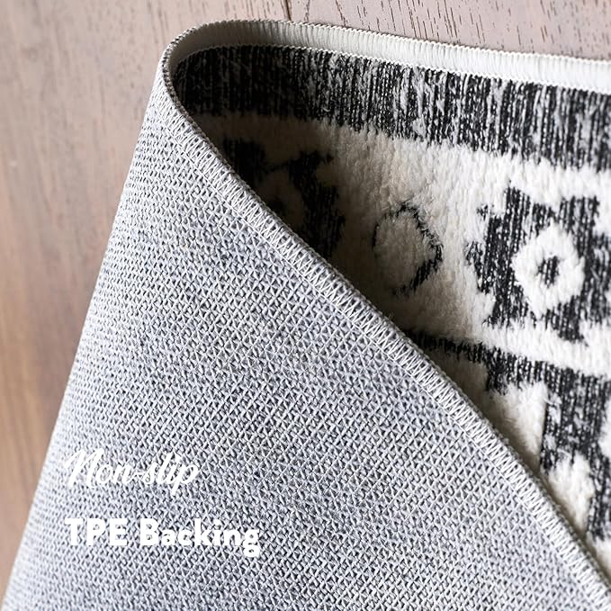 Moroccan Washable Entryway Rug 2x3, Geometric Decorative Woven Area Rug, Non-Slip Boho Accent Soft Low-Pile Indoor Door Mat, Small Throw Rug for Bedroom Front Porch, Black and White