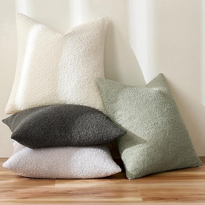 MIULEE 20x20 Inch Decorative Pillow Covers for Couch Bed Set of 2 Textured Boucle Neutral Spring Throw Pillows Sage Green Accent Solid Cushion Pillowcases Sofa Livingroom Home Decor