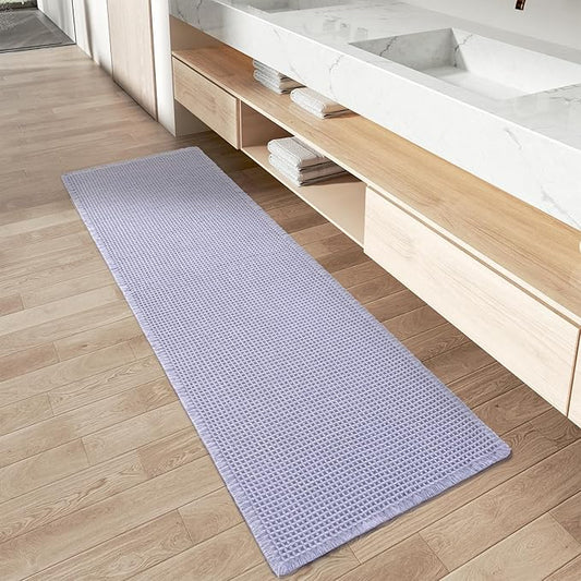 Upgraded Waffle Runner Rug Super Absorbent Non Slip Bath Mats for Bathroom Machine Washable Bathroom Runner Rug with Tassels, Ideal for Hallway Bedroom Laundry Room, 2' x 4' (24" x 48"), Purple