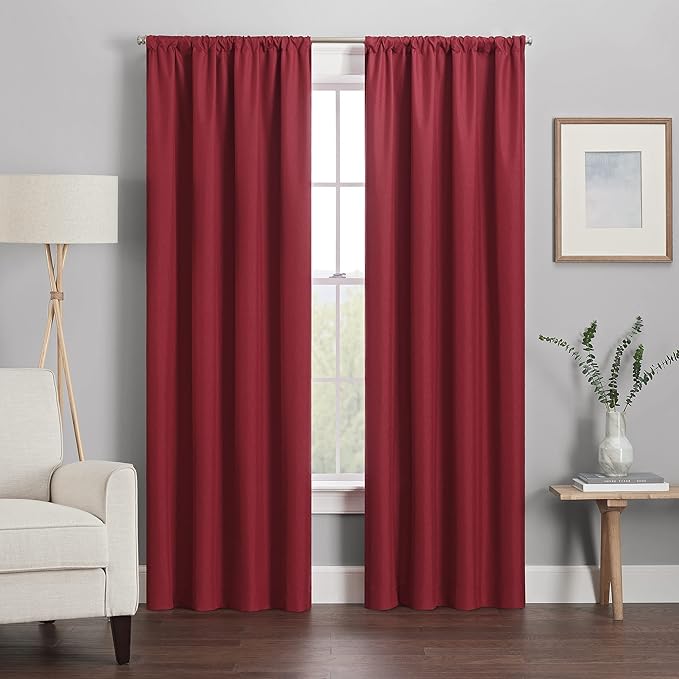 ECLIPSE Kendall Modern Blackout Thermal Rod Pocket Window Curtain for Bedroom or Living Room (1 Panel), 42" x 54", Ruby