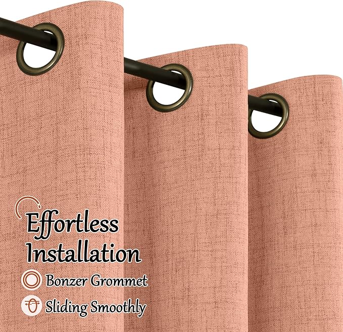 Lajode Terracotta Linen Blackout Curtains 54 Inch Long 2 Panels for Bedroom, Thermal Insulated Total Light Blocking Noise Reducing Window Curtains for Farmhouse Living Room, Each 52x54 Inch 2 Panels