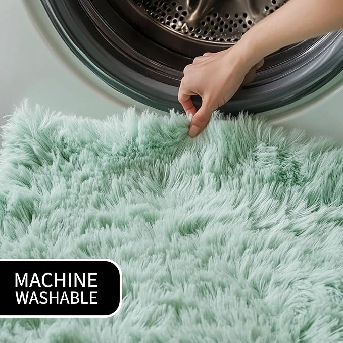 4 x 6 ft Fluffy Mint Green Faux Sheepskin Rug – Large Faux Fur Carpet for Bedroom or Living Room – Plush and Inviting Sheepskin Decor