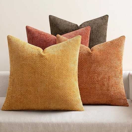 MIULEE Pack of 4 Orange/Yellow Couch Throw Pillow Covers 20x20 Inch Halloween Soft Decorative Chenille Pillows Farmhouse Accent Cushions for Boho Home Decor Spring Sofa Bedroom Living Room