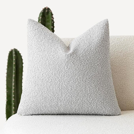 Foindtower Decorative Textured Boucle Throw Pillow Covers Accent Solid Pillow Cases Neutral Soft Cozy Couch Cushion Case for Chair Sofa Bedroom Living Room Home Decor 26 x 26 Inch,Light Grey