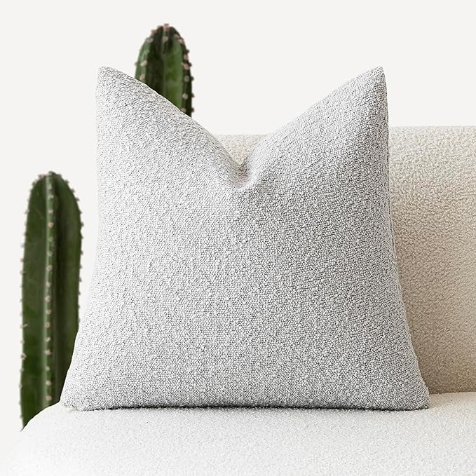 Foindtower Decorative Textured Boucle Throw Pillow Covers Accent Solid Pillow Cases Neutral Soft Cozy Couch Cushion Case for Chair Sofa Bedroom Living Room Home Decor 16x16 Inch,1PC,Light Grey