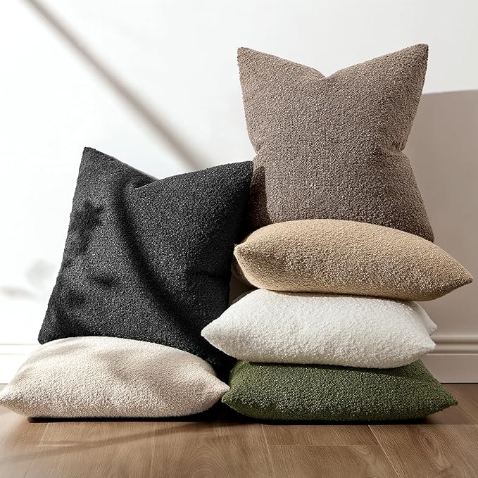 ANRODUO Pack of 2 Textured Boucle Throw Pillow Covers Soft Black Decorative Accent Solid Pillow Cases Cozy Modern Couch Cushion Case for Chair Sofa Bedroom Living Room Home Decor, 20 x 20 Inch