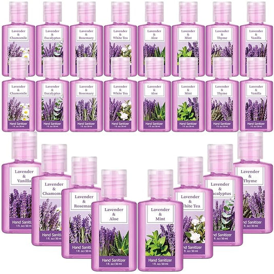 Frienda 24 Pcs Mini Hand Sanitizers Bulk Travel Size Lavender Scented Hand Sanitizers 1 Fl oz Pocket Sanitizing Moisturizes Cleans Hands for Guest Adults Family Office Travel Christmas Party Gifts
