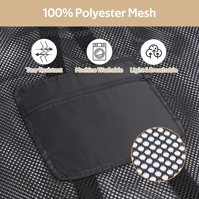 OTraki Mesh Laundry Bags 36 x 28 Inch Extra Large Drawstring Laundry Mesh Wash Bag with Shoulder Straps Heavy Duty Dirty Clothes Travel Laundry Backpack for Home College Dorm Apartment Black
