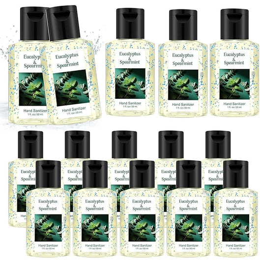 Frienda 24 Pcs Mini Hand Sanitizers Bulk Travel Size Eucalyptus Spearmint Scented Hand Sanitizers 1 Fl oz Pocket Sanitizing Moisturizes Clean Hands for Adults Office Travel Christmas Stocking Stuffers
