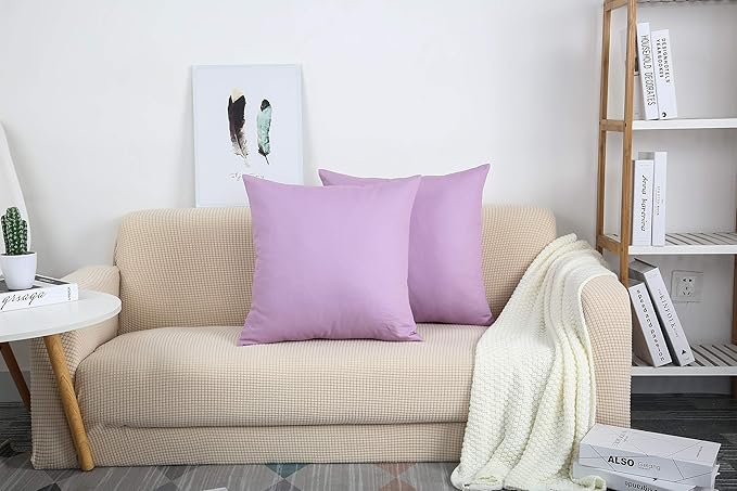 TangDepot Cotton Solid Throw Pillow Covers, 22" x 22" , Light Purple Lavende, 1 Count (Pack of 1)