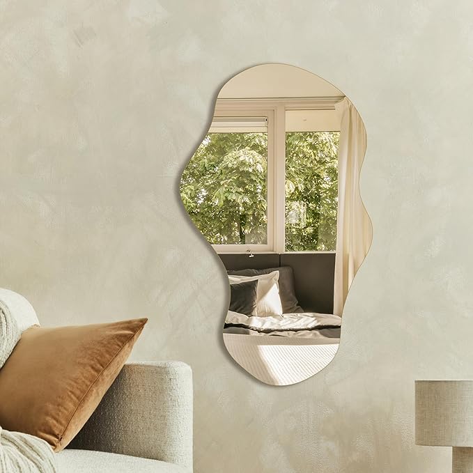 PERFNIQUE Irregular Wall Mirror Asymmetrical Mirror, 35''x21'' Decorative Modern Mirrors for Bathroom Bedroom Living Room Entryway, Cloud Frameless Mirror, Wall Mounted (35''x21'', Cloud)