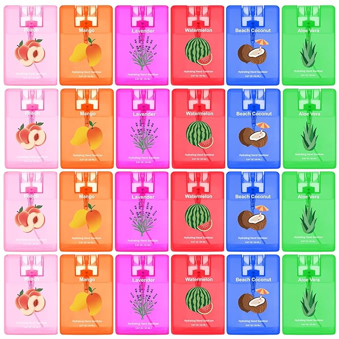 Dansib 24 Pcs Hydrating Hand Sanitizer Spray Bulk Travel Size Hand Sanitizer Mini Scented Spray Refillable Pocket Portable for Women Teacher Nurses Coworker Guests Birthday Christmas