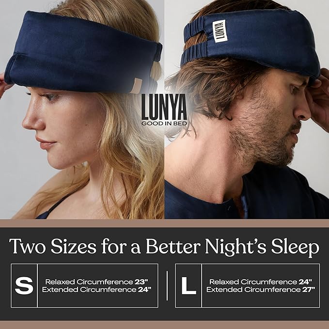 Lunya Weighted Silk Sleep Mask – Mulberry Silk Eye Cover with Cooling Glass Beads, Noise-Reducing Fit, Washable Fabric, and Travel Pouch – Sleeping Mask for Men and Women - Meditative Grey – Large