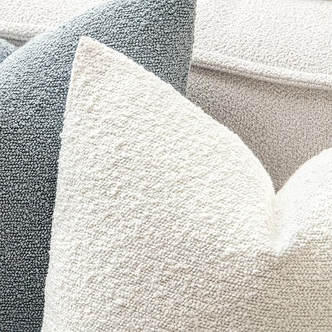 MIULEE 24x24 Decorative Euro Sham Throw Pillows for Bed Set of 2 Textured Boucle Neutral Winter Throw Pillow Covers White Accent Solid Couch Pillowcases Sofa Livingroom Home Decor