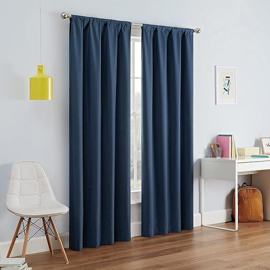 ECLIPSE Kendall Modern Blackout Thermal Rod Pocket Window Curtain for Bedroom or Living Room (1 Panel), 42 in x 95 in, Kendall Denim
