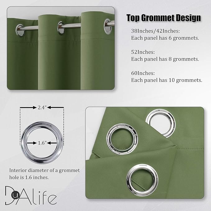 Dualife Sage Green Blackout Curtains 84 Inches Long for Bedroom and Living Room 2 Panels Pair Set Thermal Insulated Room Darkening Curtains with Grommet 42 x 84 Inch Length