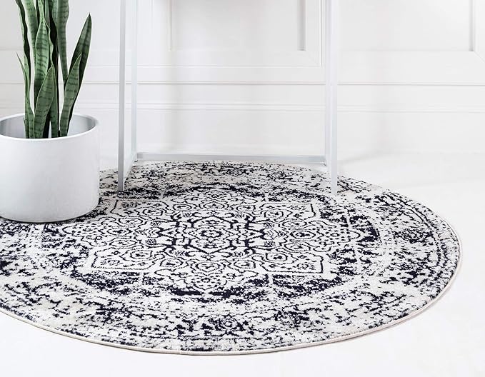 Rugs.com Arlington Collection Rug – 5 Ft Round Blue Medium-Pile Rug Perfect for Kitchens, Dining Rooms