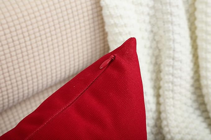 TangDepot Handmade Decorative Solid 100% Cotton Canvas Throw Pillow Covers/Pillow Shams, (24"x24", Christmas Red)