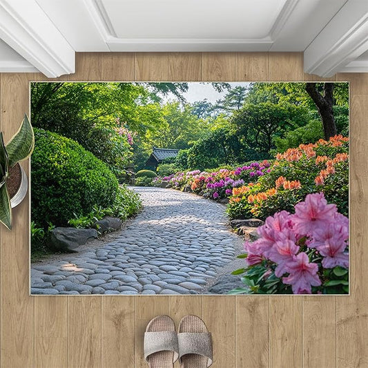 Japanese Gardens Washable Area Rugs 6x9 Non-Slip Garden Art Living Room Rug Eastern Aesthetics Soft for Carpet Low Pile Indoor Door Mat & Room Decor
