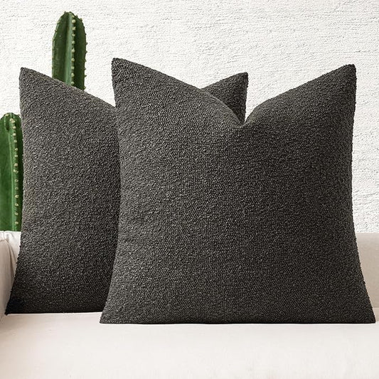 MIULEE 22x22 Inch Decorative Euro Sham Throw Pillows for Bed Set of 2 Textured Boucle Neutral Winter Throw Pillow Covers Dark Coffee Accent Solid Euro Couch Pillowcases Sofa Livingroom Home Decor