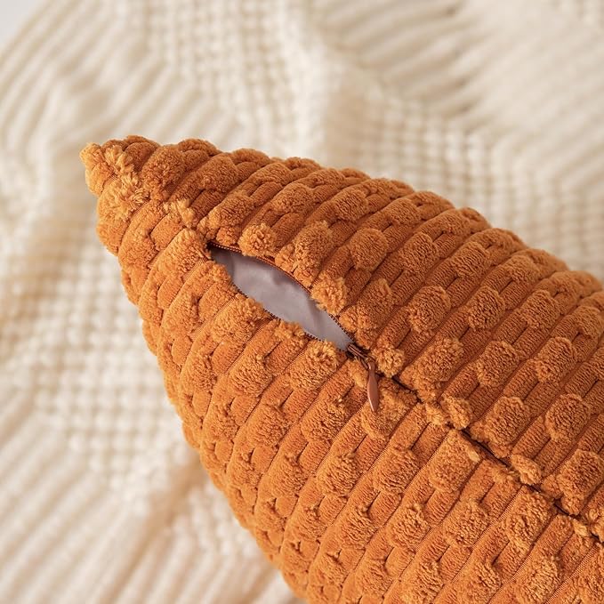 Kevin Textile Fall Throw Pillow Covers Soft Corduroy Decorative Set of 2 Boho Striped Pillow Covers Pillowcases Farmhouse Home Decor for Couch Bed Sofa Living Room 26x26 Inch Orange Yellow