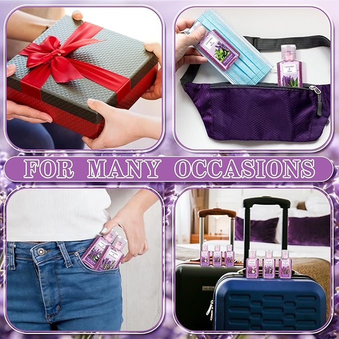 Frienda 24 Pcs Mini Hand Sanitizers Bulk Travel Size Lavender Scented Hand Sanitizers 1 Fl oz Pocket Sanitizing Moisturizes Cleans Hands for Guest Adults Family Office Travel Christmas Party Gifts
