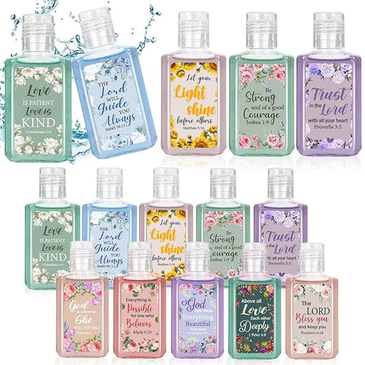 50 Pcs Christian Mini Hand Sanitizer Bulk Bible Verse Hand Sanitizer Religious Inspirational Favors 1fl oz Travel Size Hand Soap Gift for Pastor Church Prayer Christian Party Favors (Colorful Floral)