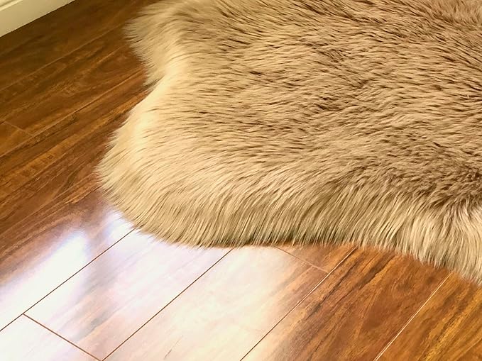 Free Shape Luxury Soft Fluffy Shag Area Rug Triple Side by Side 3'x6', 90x180cm - Vegan Fur Ultra Soft Indoor Carpet Nursery Rugs for Bedroom Home Decor, Camel