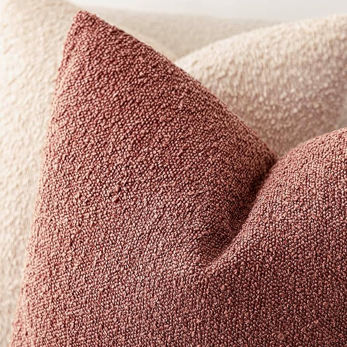 Foindtower Decorative Textured Boucle Throw Pillow Covers Accent Solid Pillow Cases Neutral Soft Cozy Couch Cushion Case for Chair Sofa Bedroom Living Room Home Decor 24x24 Inch,1PC,Orange Rust Red
