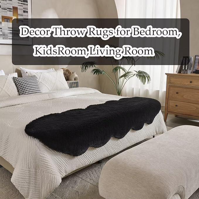 1700GSM Fuzzy Faux Sheepskin Fur Area Rug,Extra Soft Faux Fur Mat,Fluffy Shaggy Fur Rug for Bedroom Living Bedside Rug Room Decor-Black, 4 x 6 ft