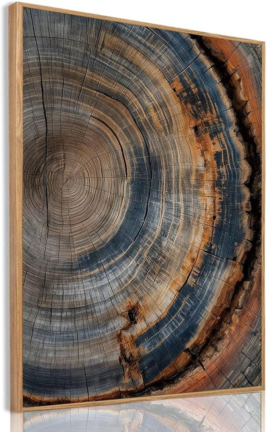 IBHJSART Framed Tree Ring Canvas Wall Art Vintage Colorful Wood Stump Painting Prints Modern Minimalist Pictures Neutral Nature Rustic Farmhouse Decor Living Room Bedroom Bathroom Office