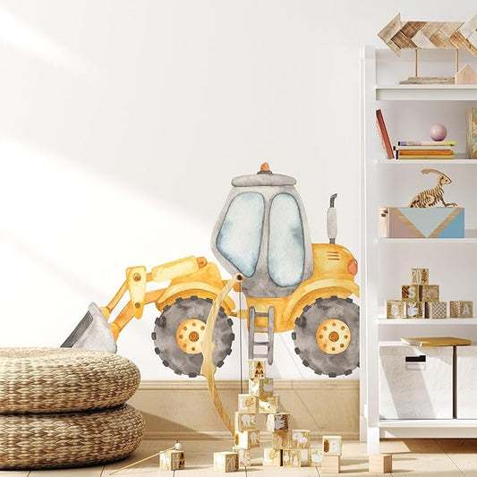 Construction Front End Loader Wall Decal for Boys Room, Tractor Peel Stick Removable Fabric Construction Truck Wall Sticker, Nursery or Playroom Decor, Repositionable (24 inch: 15" Tall x 24" Wide)