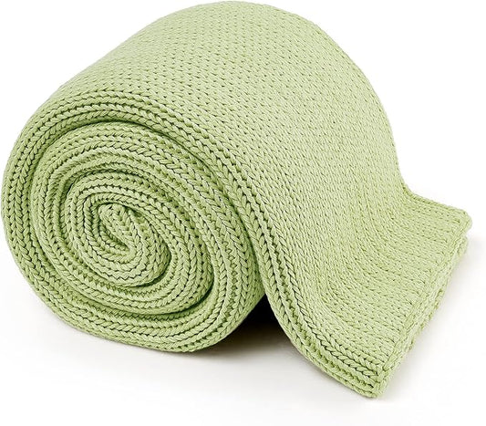 Guohaoi Knitted Weighted Blanket for Adults (Light Green 48"x72" 10lbs) No Beads Cooling Throw Blanket for Hot Sleepers, Home Decor Breathable Chunky Knit Heavy Blanket Use on Full Size Bed