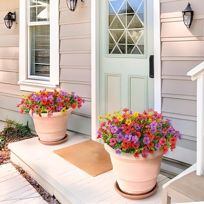 INQCMY Artificial Flowers for Outdoors Faux Plants Fake Flowers Spring Summer Decoration,12 Bundles Faux Silk Colorful Daisy Realistic UV Resistant for Outside Home Planter Window Porch Patio Yard