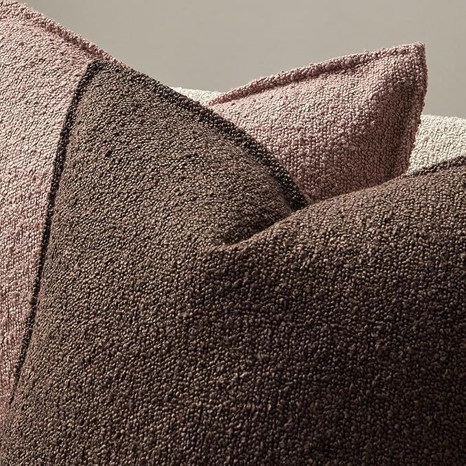 JUSPURBET Brown Decorative Pillow Covers 26x26 Set of 2 Throw Pillow Covers for Couch Sofa Bed Cozy Boucle Textured Cushion Covers Cases with Hidden Zipper for Living Room Home Decor