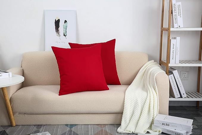 TangDepot Handmade Decorative Solid 100% Cotton Canvas Throw Pillow Covers/Pillow Shams, (24"x24", Christmas Red)