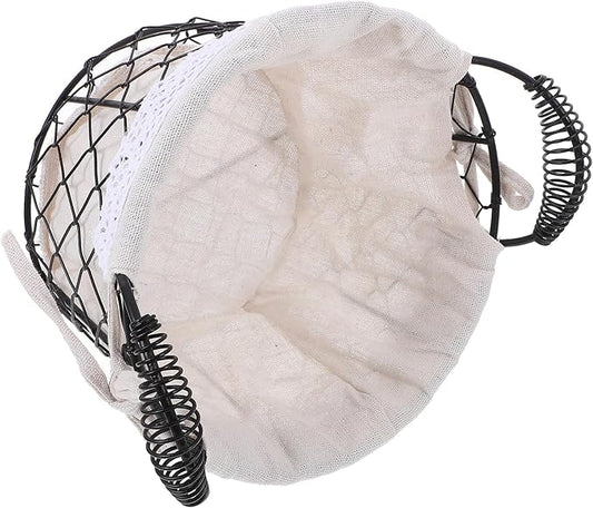 Wire Storage Basket with Handle and Fabric Liner, Metal Iron Wire Organizer Basket for Kitchen and Home, Suitable for Bread, Eggs, and Flower Girl Use