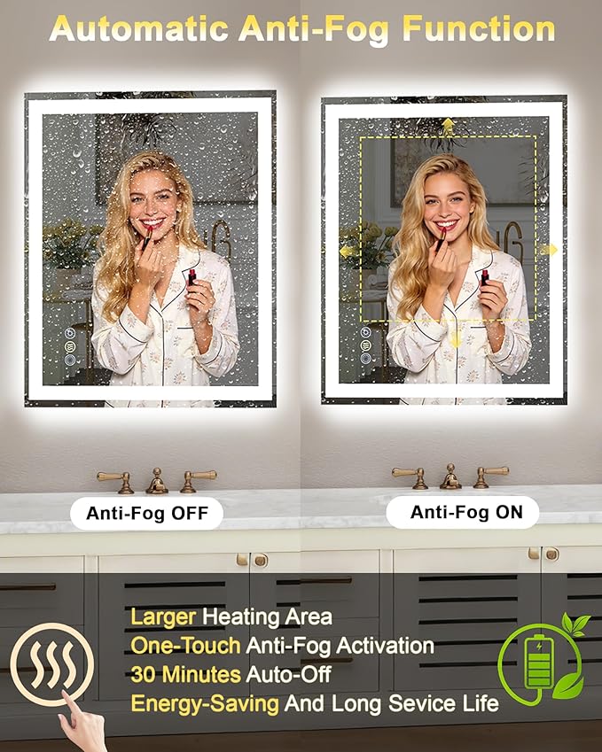 24"x 36" LED Bathroom Mirror with Front and Backlit, Wall Vanity Mirror with Lights, Controlled Separately LED Mirror for Bathroom, 3 Colors, Tempered Glass, Shatterproof, Anti-Fog, Memory(ETL)