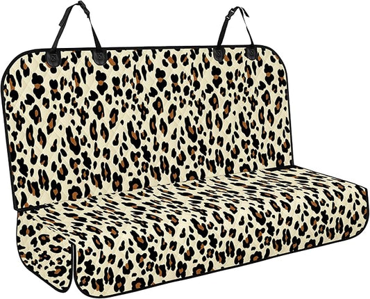 Backseat Cover for Dogs, Waterproof and Non-Slip Pet Bench Seat Covers, Car Seat Protector for Back Seat, Universal Size Rear Car Seat Cover Fits Cars, Trucks and SUVs, L-Leopard&Black