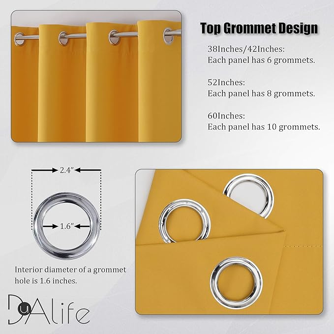 DUALIFE Yellow Curtains 108 Inches Long 2 Panels Blackout Curtain Panels for Bedroom Room Darkening Gold Solid Window Drapes for Living Room Thermal Insulated Grommet Top 60Wx108L