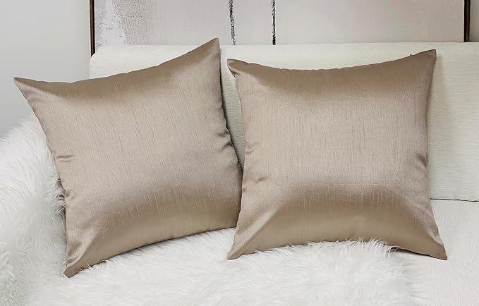 Aiking Home 24x24 Inches Faux Silk Square European Shams, Zipper Closure, Sand (Set of 2)