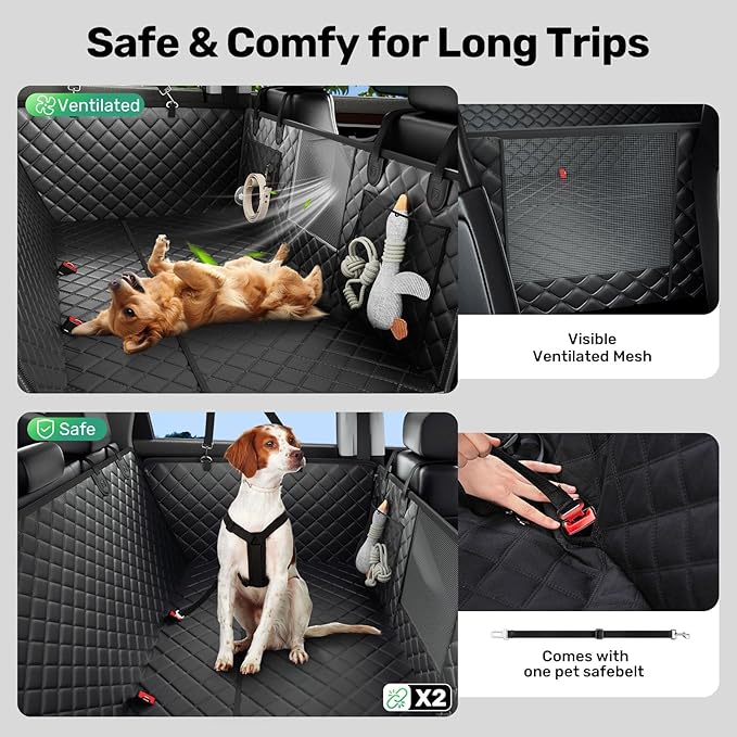 Zanch Heavy-Duty Dog Car Seat Cover, Flat Solid Back Seat Extender for Multi Large Dogs, Hard-Base Supports 450 lb, Waterproof Scrachproof Hammock Protector, Standard for Cars, SUV, Trucks, Orange