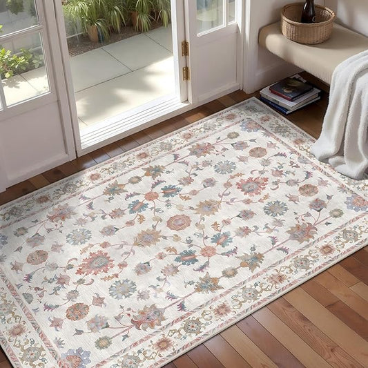 Tangsoo 2x4 Washable Rug for Entryway, Vintage Floral Entry Rug Non Slip, Indoor Front Door Small Rugs, Door Mat Carpet, Soft Low Pile for Entrance Kitchen Bedroom Bathroom