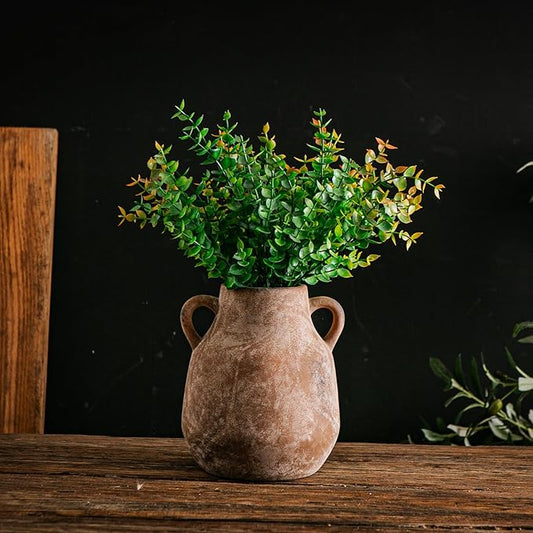 Ceramic Flower Vase with Handles,7.6 inch Farmhouse Vase,Rustic Vintage Terracotta Vases for Home Decor,Living Room,Kitchen Shelf,Table,Fireplace,Holiday & Weddings Centerpiece (Terracotta-M-822)