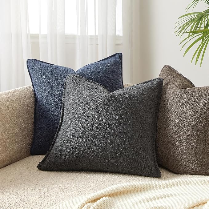 JUSPURBET 26x26 Pillow Covers Set of 2 Decorative Throw Pillow Covers Case for Couch Sofa Bed Soft Boucle Textured Cushion Covers with Hidden Zipper for Home Decor Living Room,Dark Grey