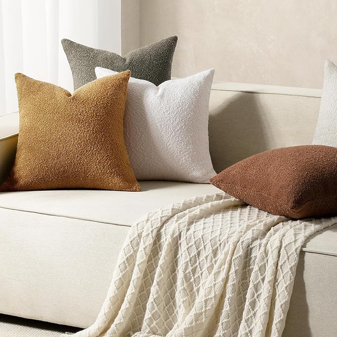 Throw Pillow Covers 18 x 18 Inch Set of 2, Accent Soft Boucle Textured Pillow Cover, Decorative Solid Color Cozy Cushion Pillow Case for Couch Bedroom Sofa Living Room Home Decor, Yellow