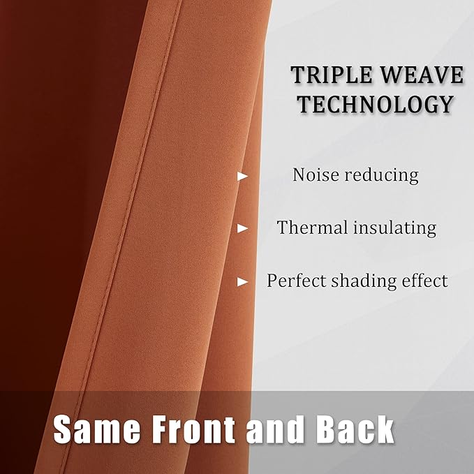 DUALIFE Rust Blackout Curtain for Living Room 108 Inches Long Burnt Orange Solid Curtains for Bedroom Thermal Insulated Grommet Window Treatment Panels Large Windows 60x108 Inch Length