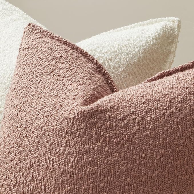JUSPURBET 18x18 Throw Pillow Covers Set of 2 Decorative Pillow Covers for Couch Sofa Bed Cozy Boucle Textured Cushion Covers Cases with Invisible Zipper for Living Room Home Decor,Jam