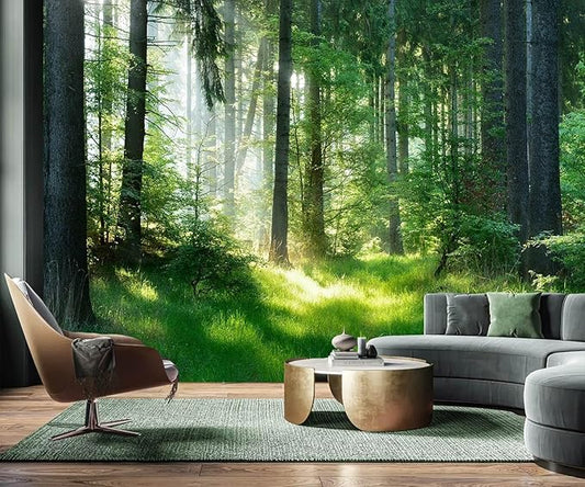 AFZEVEB-Green Forest Wallpaper Natural Landscape Wall murals for Bedroom 114"x74"(Not Peel and Stick)